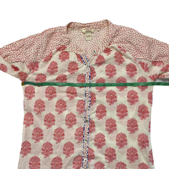 SUNDANCE Rosalie Pink Ivory Block Print Floral Button Down Blouse Size XS - Picture 8 of 10